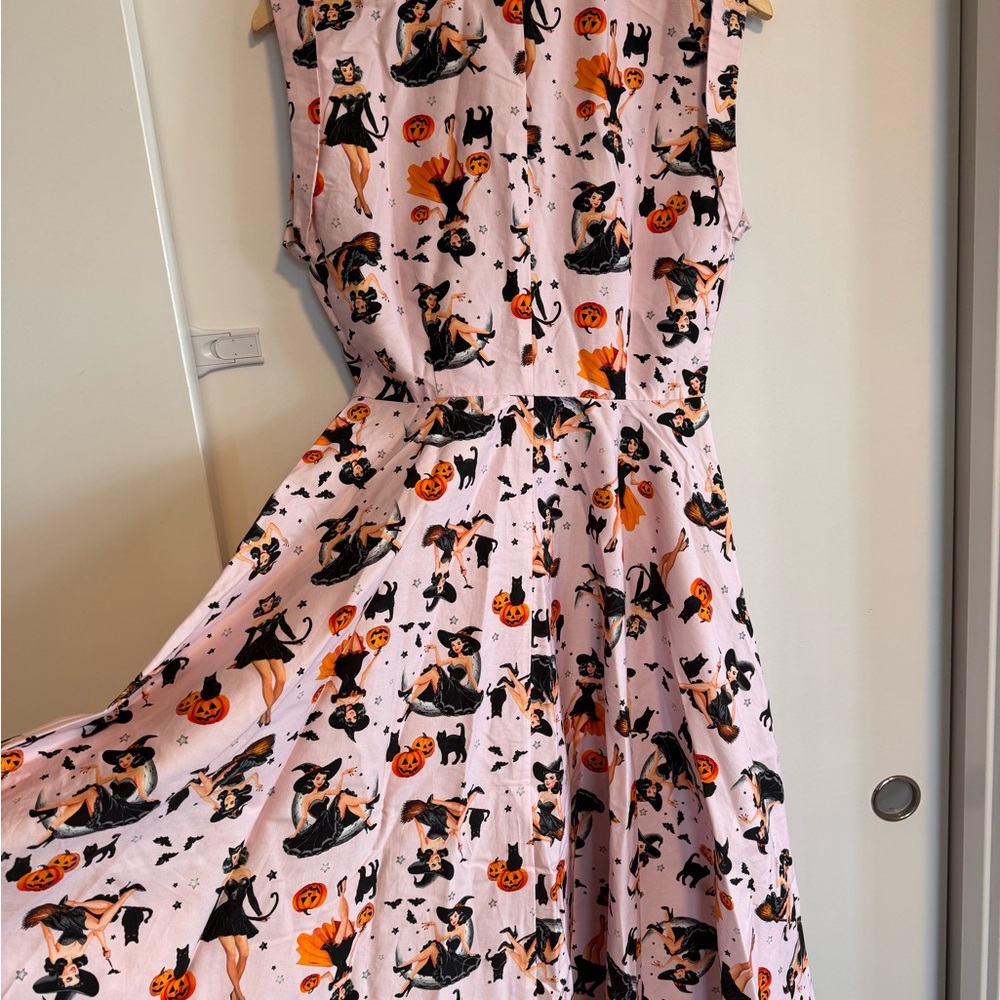 Purple Pin-Up Witch Cotton Shirt Dress Unique Vintage - Picture 5 of 9